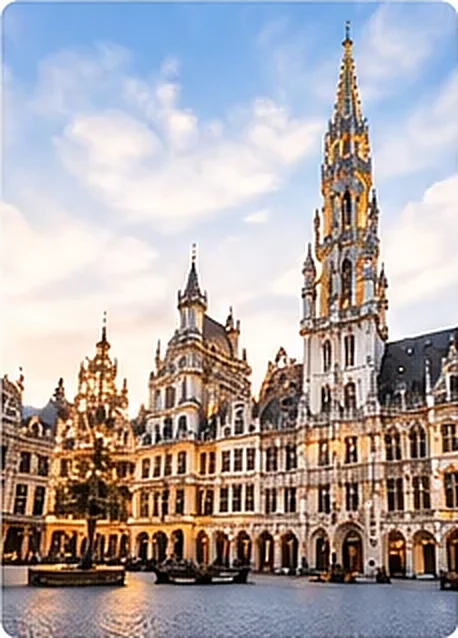 Brussels town hall on the Grand Place at sunset